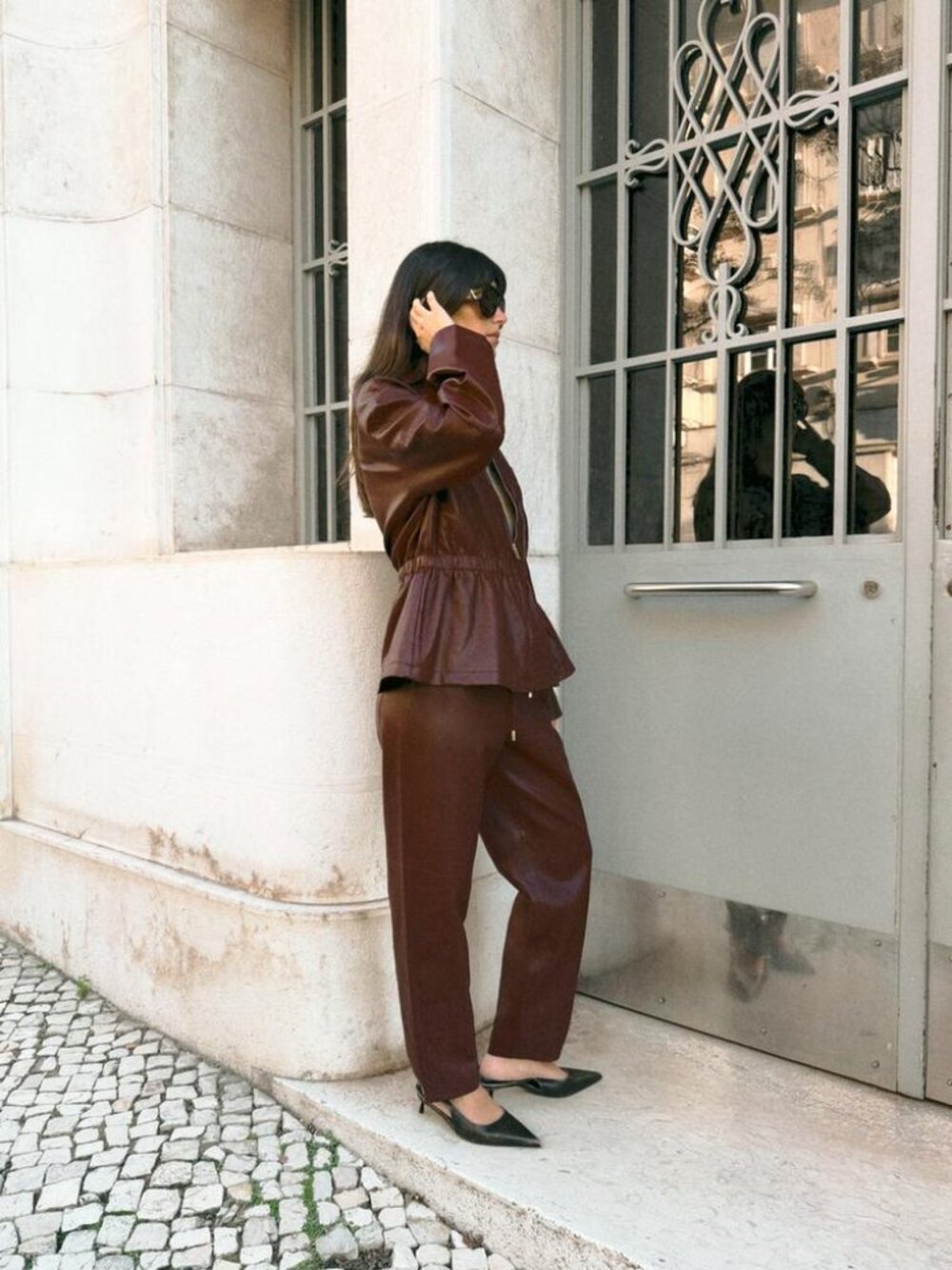 BNWT ZARA WOMAN FAUX LEATHER ELASTIC WAIST PANTS MAROON
